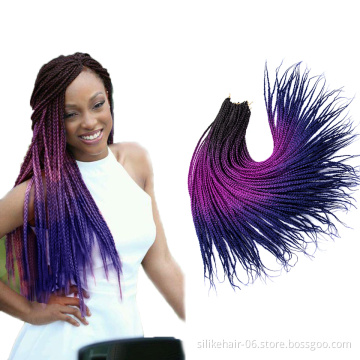 Ombre Purple Blue 24 inch Long 24 Roots/pack Heat Resistant Fiber Bulk Box Braid Crochet Synthetic Braiding Hair Extensions